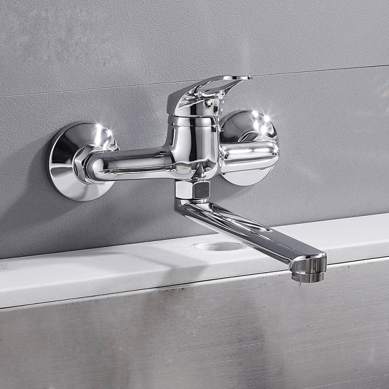 Beépíthető konyhai mosogatókeverő meleg és hideg vízzel, dupla lyukú kialakítás, réz test, kerámia patron, 0–90°C működési tartomány