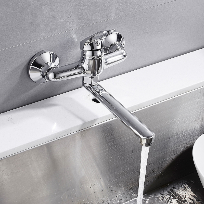 Beépíthető konyhai mosogatókeverő meleg és hideg vízzel, dupla lyukú kialakítás, réz test, kerámia patron, 0–90°C működési tartomány