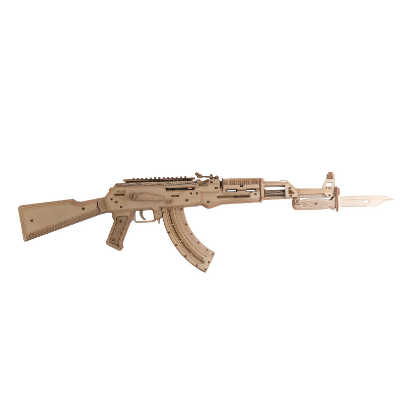 Fából készült AK-47 3D puzzle összeállításához – DIY modell (fa, 3D puzzle, DIY-barát, testreszabás elérhető, 14+ évesek számára)