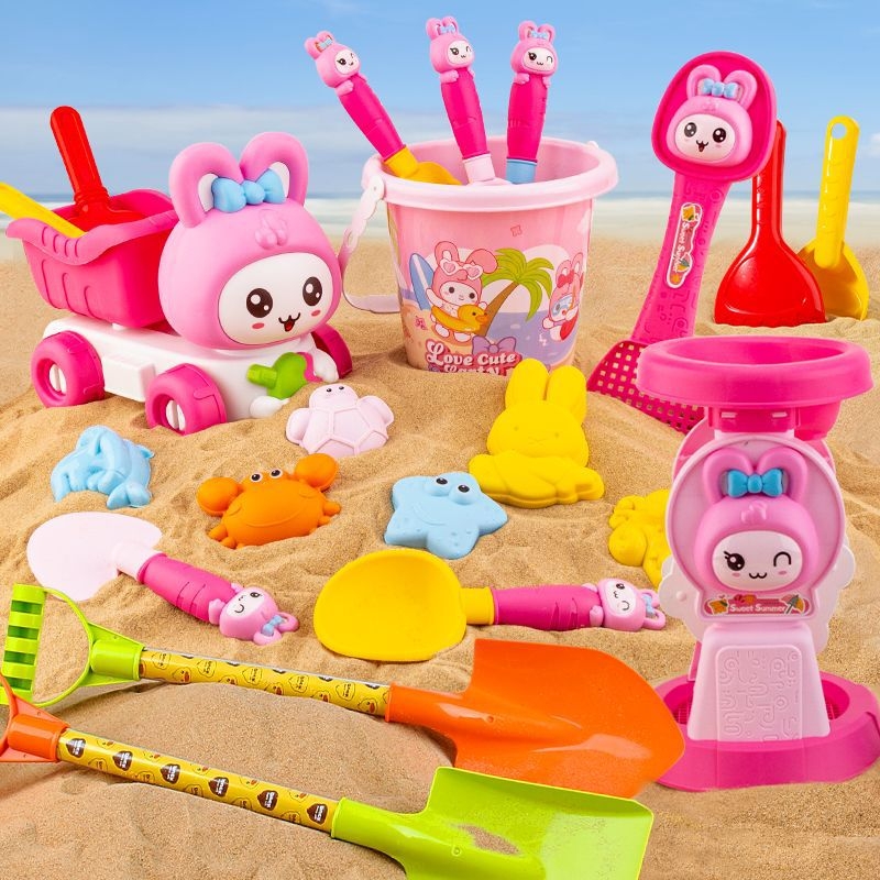 Пластмасов комплект за игра в пясък със лопатки за деца на възраст 4–6 години