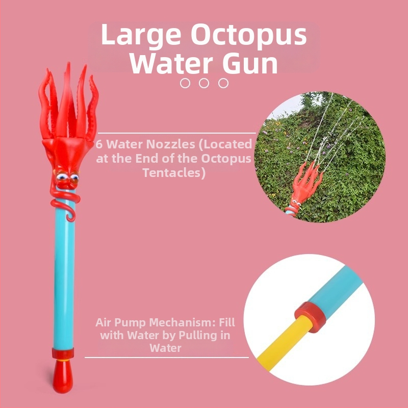 Водно оръжие с октопод за деца 4–6 години – пластмасова играчка, спрей вода, плажен аксесоар