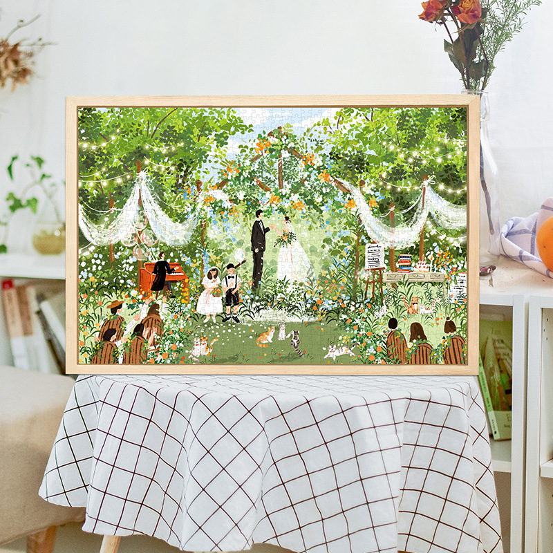 Puzzle s 1000 komada, mačja tema, romantična svadbena scena, papir, za uzrast 15–35