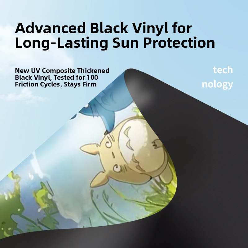 Totoro umbrelă pentru soare și ploaie, deschidere/închidere automată, cadru din oțel, 8 spițe, material 190T, protecție UV UPF 50+, stil desen animat