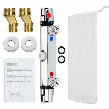 Zuhanycsap termosztatikus keverő, napelemes vízmelegítőhöz kompatibilis; modell ZC-812, réz test, krómozott felület, termosztatikus vezérlőmag, 20-50°C