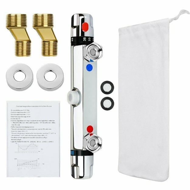 Zuhanycsap termosztatikus keverő, napelemes vízmelegítőhöz kompatibilis; modell ZC-812, réz test, krómozott felület, termosztatikus vezérlőmag, 20-50°C