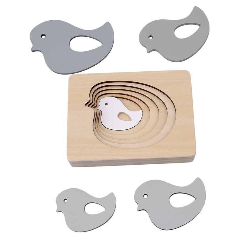 Drveni plosnati puzzle sa životinjama, višeslojna edukativna igračka za djecu 0-3 godine, blister pakiranje