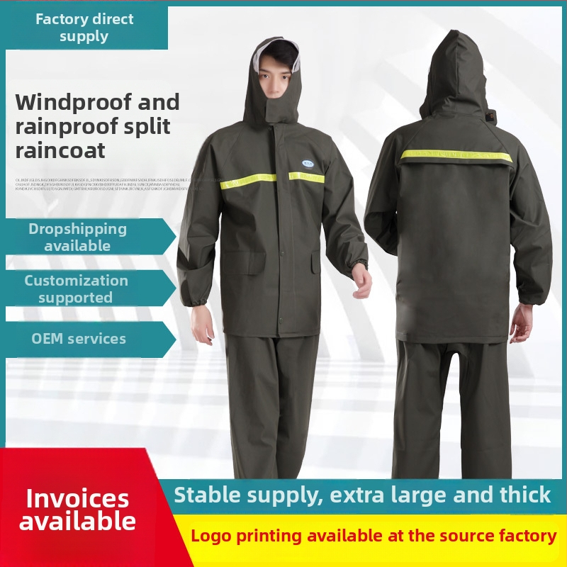 Delená pláštenka a nohavice pre dospelých, hrubá pletená látka, PVC vodotesný vrstva, reflexné detaily