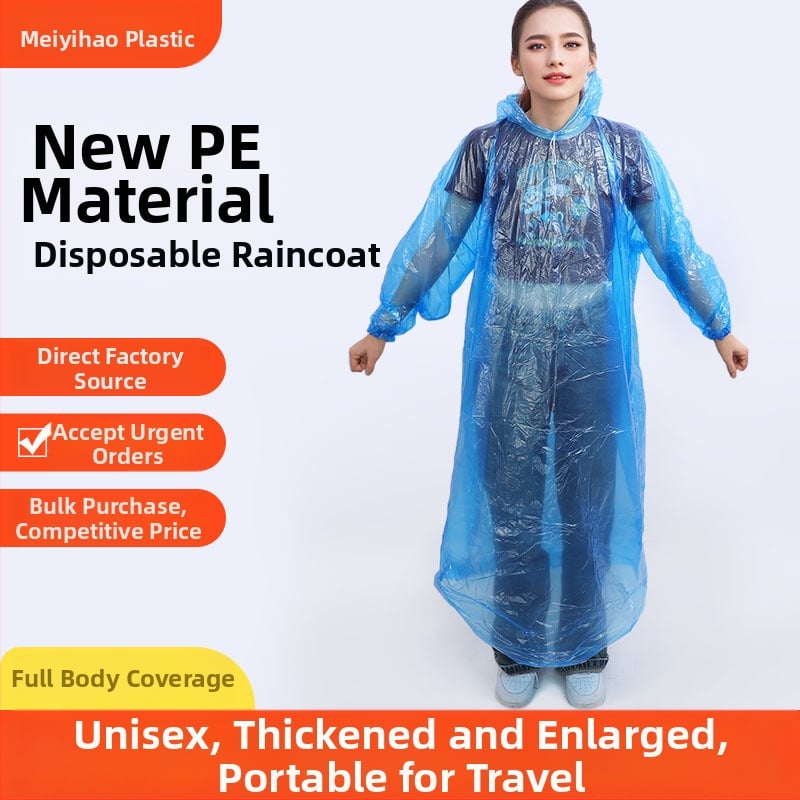 Palton de ploaie PE de unică folosință, transparent, pentru adulți, ușor pentru drumeții în aer liber, țesătură PE 0.02, strat etan PE