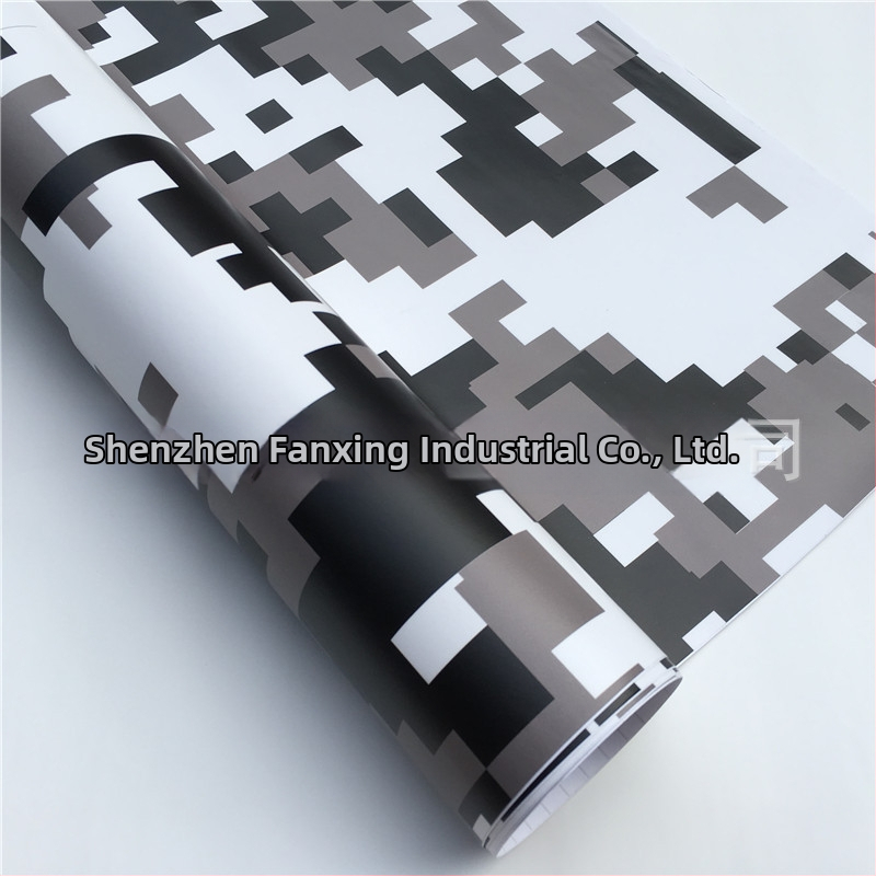 Színváltó film autótestre digitális kamuflázzal és geometriai mintával, PVC film, testreszabott méretek, ragasztásos felhelyezés