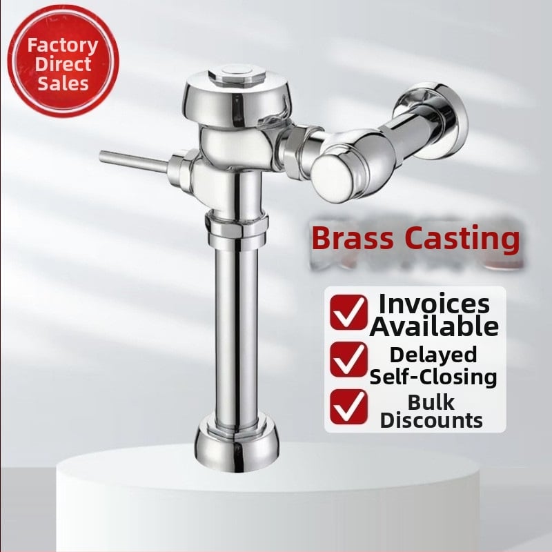 Valvă de spălare pentru toaletă, montată pe perete, cu întrerupător manual și funcție de întârziere, ieșire DN25, corp din cupru 59, presiune de lucru 0,1–1,0 MPa, timp de spălare 3–8 s