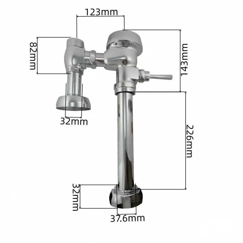 Valvă de spălare pentru toaletă, montată pe perete, cu întrerupător manual și funcție de întârziere, ieșire DN25, corp din cupru 59, presiune de lucru 0,1–1,0 MPa, timp de spălare 3–8 s