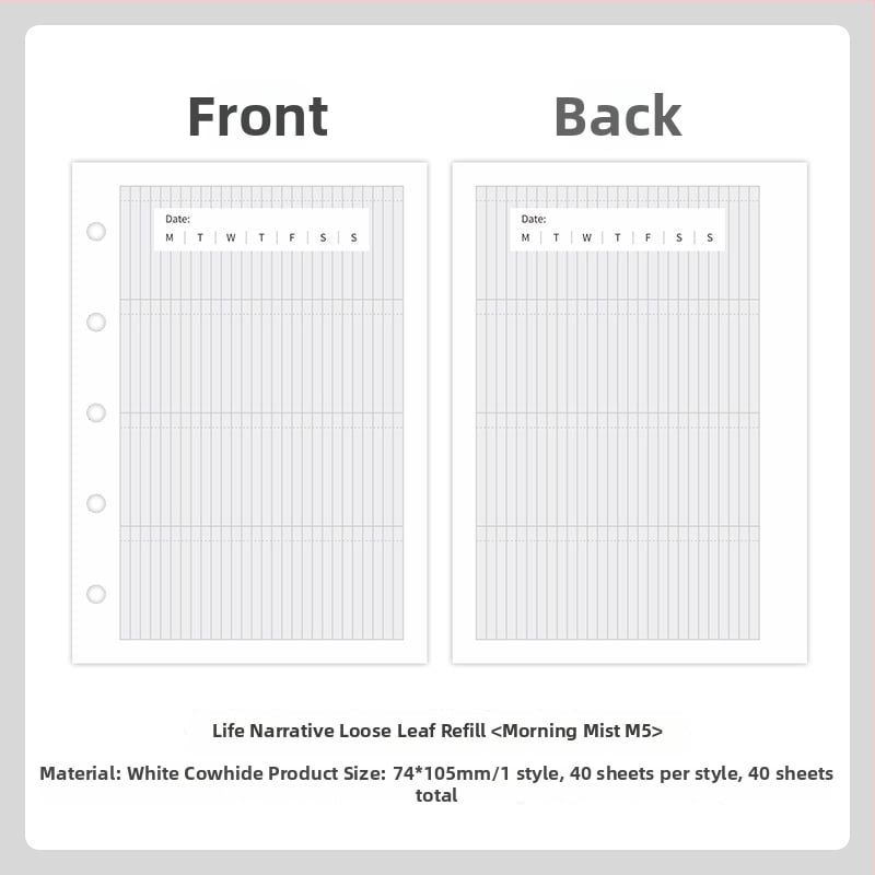 Mr.paper M5 unutarnje stranice bilježnice – papir od drvene celuloze – 10 stranica – kompatibilno s M5 rupama