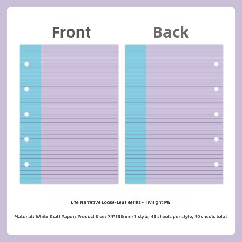 Mr.paper M5 unutarnje stranice bilježnice – papir od drvene celuloze – 10 stranica – kompatibilno s M5 rupama