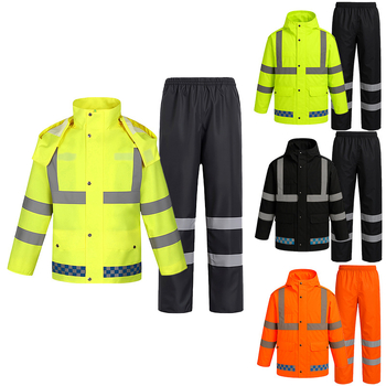 Σετ μπουφάν βροχής και παντελόνι για άνδρες, Διαχωριζόμενο, ύφασμα 300D Oxford, ανακλαστικό PU, PU κόλλα για αδιάβροχο στρώμα, Κωδικός προϊόντος 8202