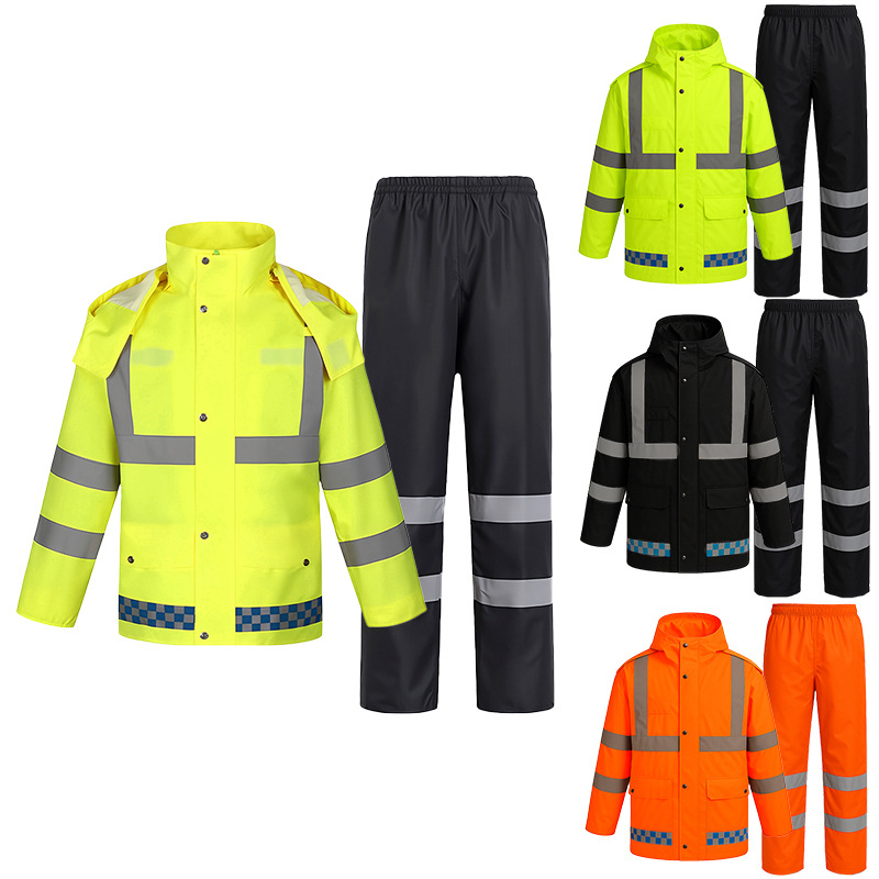 Σετ μπουφάν βροχής και παντελόνι για άνδρες, Διαχωριζόμενο, ύφασμα 300D Oxford, ανακλαστικό PU, PU κόλλα για αδιάβροχο στρώμα, Κωδικός προϊόντος 8202