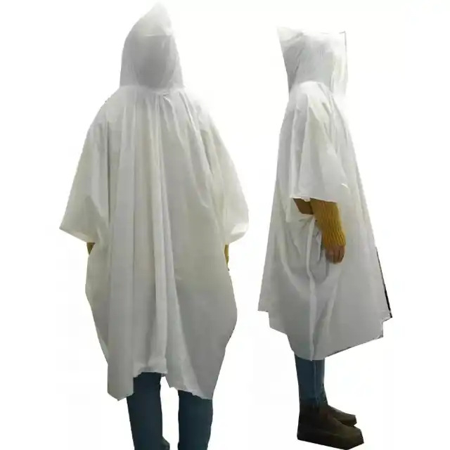 Poncho de ploaie PLA biodegradabil; material PLA+amidon de porumb+PBAT; grosime a țesăturii 0,02 mm; greutate 60 g; destinat adulților; poncho pentru drumeții