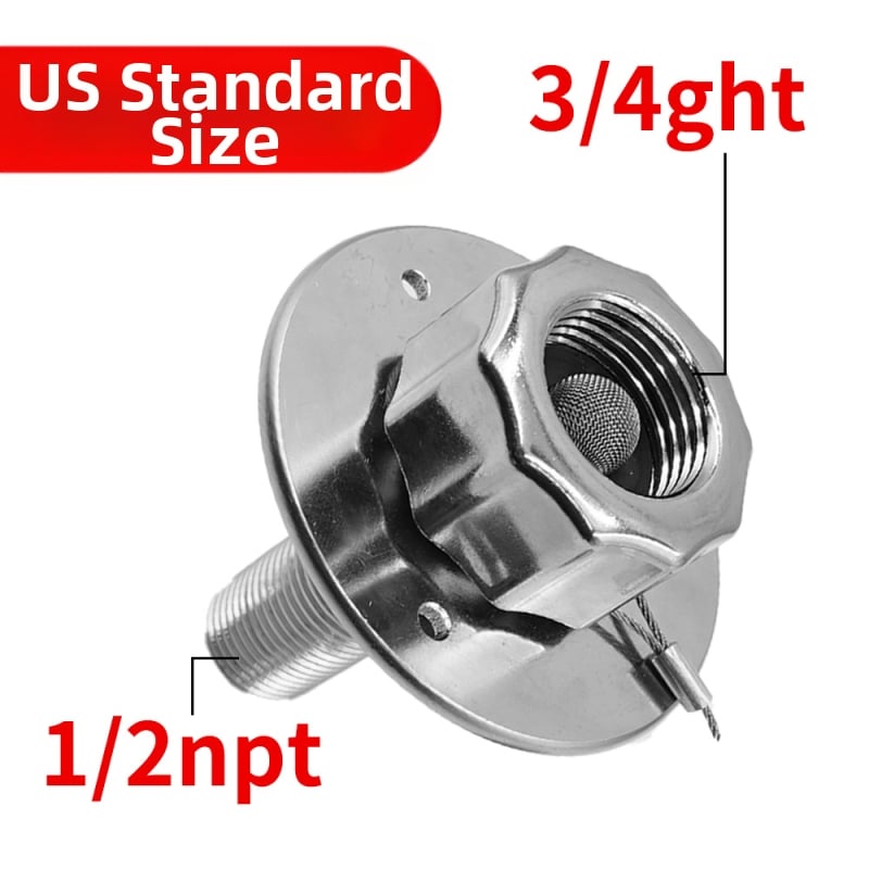 RV vízbetöltő bemenet ellenőrző szeleppel - teljesen fémből, rozsdamentes acél, cserealkatrész RV víztartályhoz