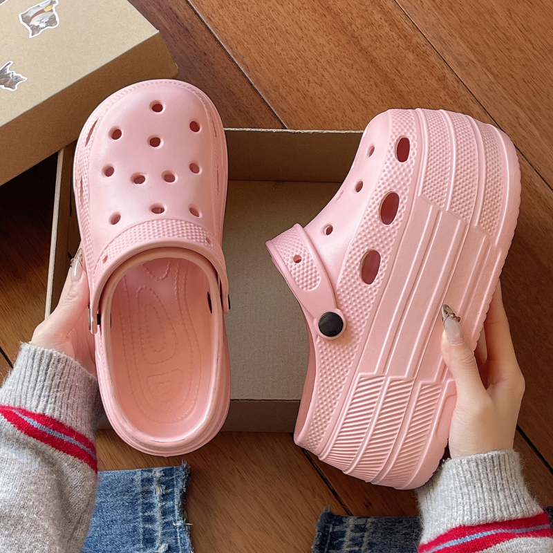 Crocs-stil svadbene sandale, visina povišenja 7-8 cm, debeli potplat, EVA gornji dio i potplat, okrugli vrh, protuklizno