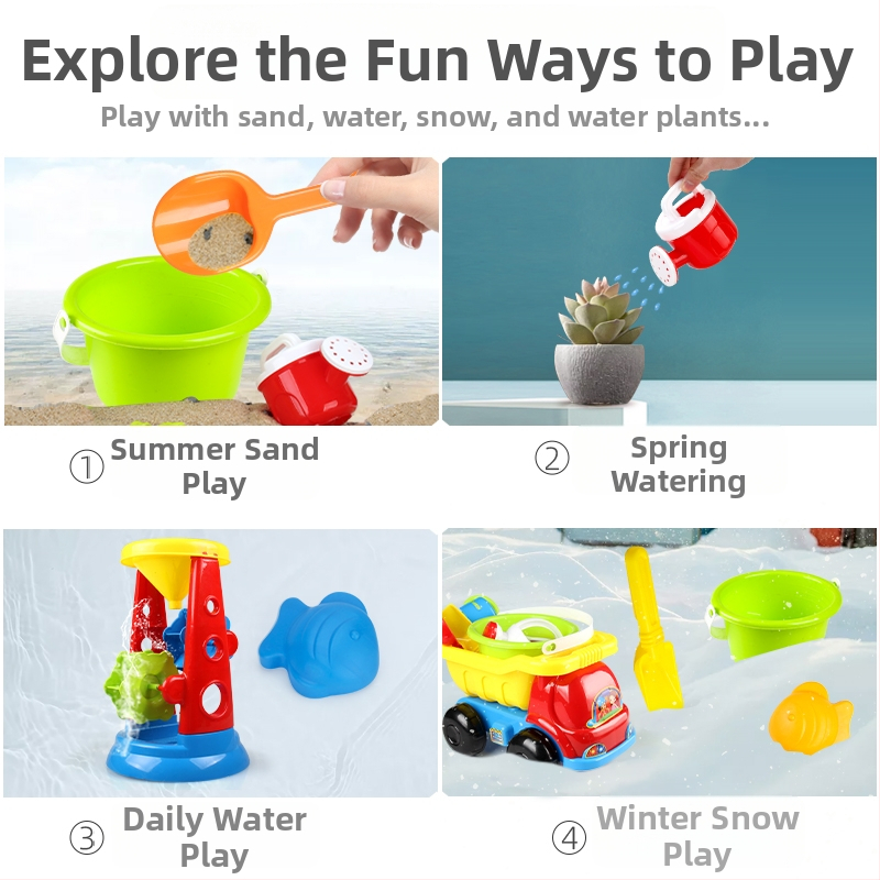 Xinhang Toys пластмасов комплект за игра с пясък – кофа и лопатка, с мрежест пакет, за деца на 4–6 години