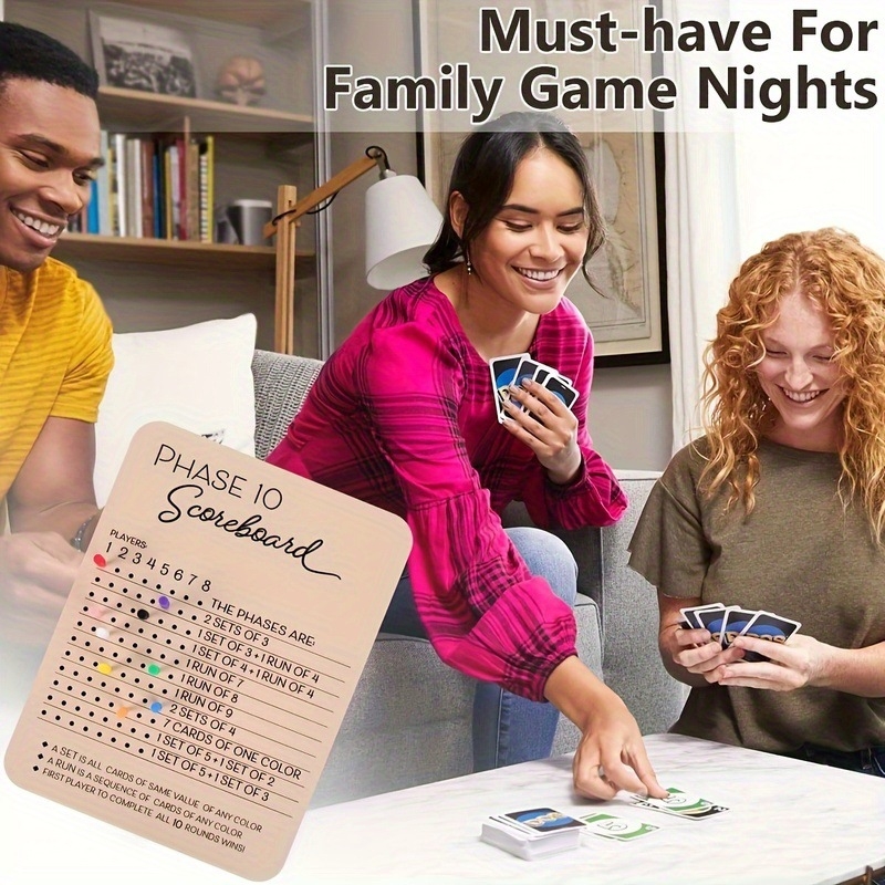 Phase 10 Tablica bodova – drvena ploča za brojanje rundi, Party igra Phase 10, 14+