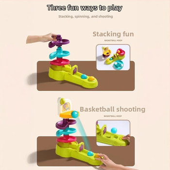 Πλαστικό σταντ μπάσκετ για παιδιά με τροχιά εκτόξευσης και περιστρεφόμενη μπάλα — εκπαιδευτικό παιχνίδι νοητικής ανάπτυξης, μάρκα Grain rain, κατάλληλο για ηλικίες 0–3 ετών.