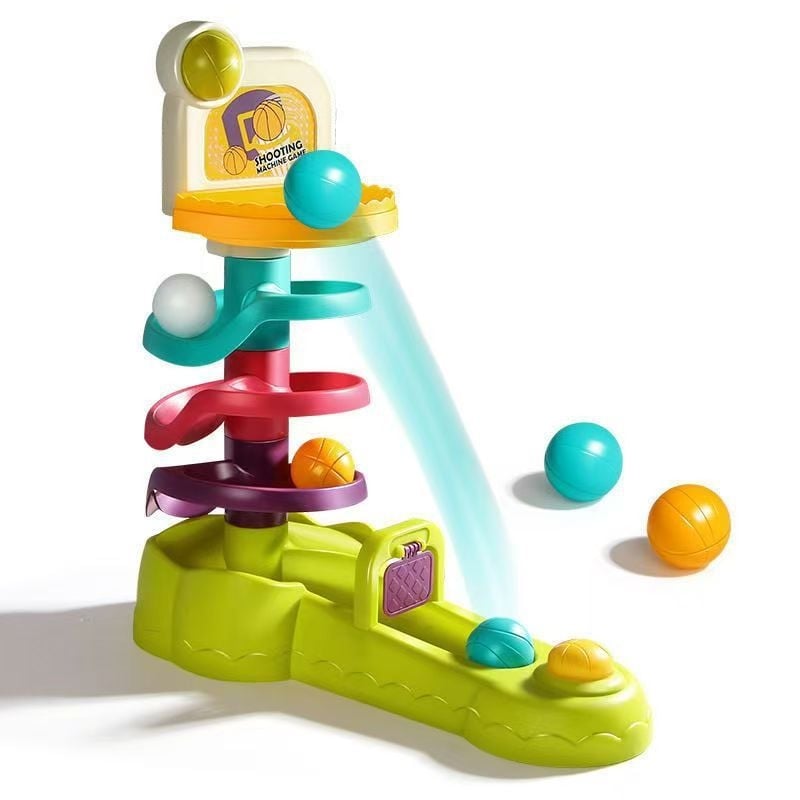 Πλαστικό σταντ μπάσκετ για παιδιά με τροχιά εκτόξευσης και περιστρεφόμενη μπάλα — εκπαιδευτικό παιχνίδι νοητικής ανάπτυξης, μάρκα Grain rain, κατάλληλο για ηλικίες 0–3 ετών.