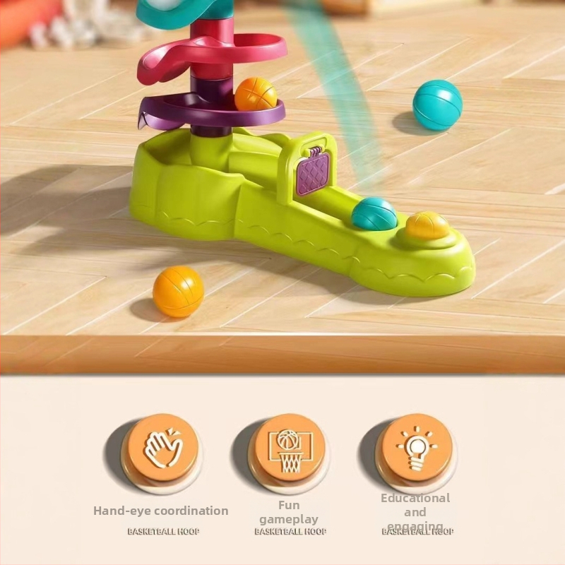 Πλαστικό σταντ μπάσκετ για παιδιά με τροχιά εκτόξευσης και περιστρεφόμενη μπάλα — εκπαιδευτικό παιχνίδι νοητικής ανάπτυξης, μάρκα Grain rain, κατάλληλο για ηλικίες 0–3 ετών.