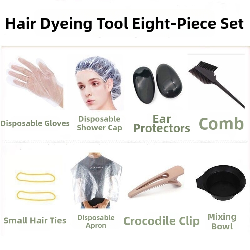 Σετ εργαλείων βαφής μαλλιών 8 τεμαχίων: μπολ βαφής, εξαρτήματα μίας χρήσης, μανδύας, γάντια, χτένα
