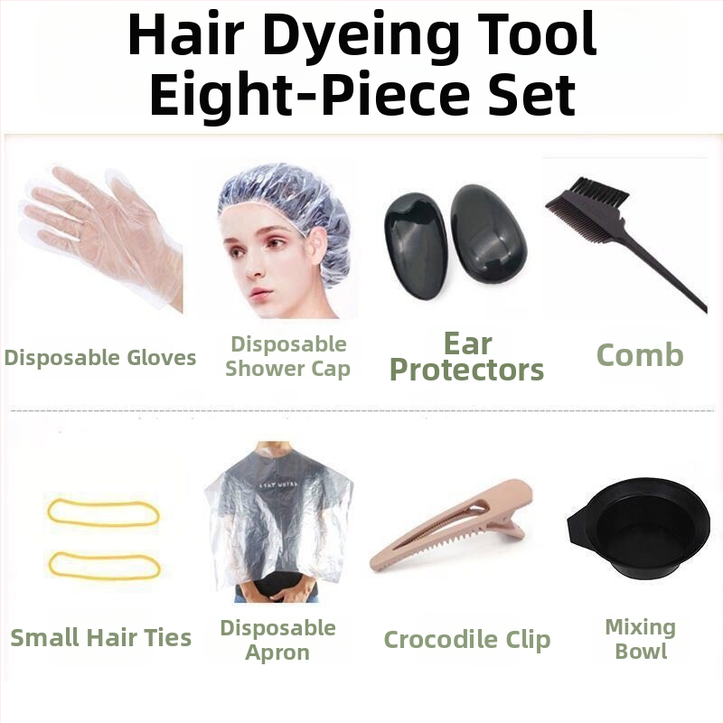 Σετ εργαλείων βαφής μαλλιών 8 τεμαχίων: μπολ βαφής, εξαρτήματα μίας χρήσης, μανδύας, γάντια, χτένα