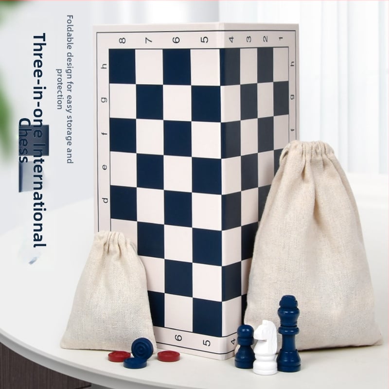 Chess Guard Τριών-σε-Ένα Πτυσσόμενο Ξύλινο Σετ Ταμπλό Σκακιού, Ντάμα, Τάβλι με 2,2-ίντσες Μη Μαγνητικά Πιόνια