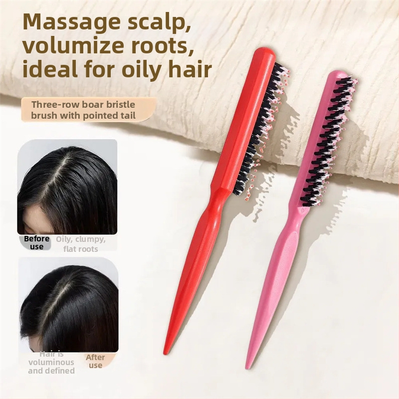 Három soros vaddisznó-szőrű hajkefe a stylinghoz és estélyi frizurákhoz