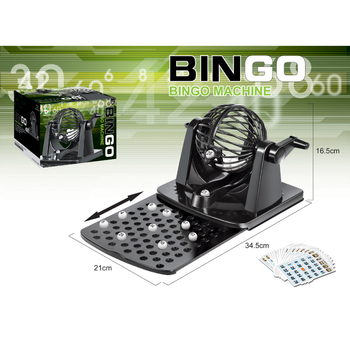 Bingo stroj s 75 kuglica, rotirajući kavez, 20 kartica, društvena igra, interakcija dvaju igrača