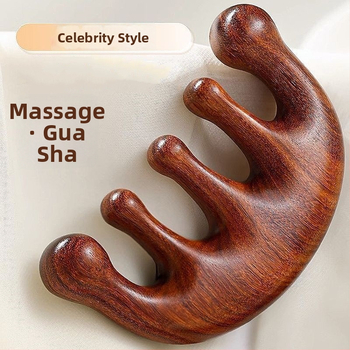 Masážna kefka s vzhľadom dreva, multifunkčná s piatimi zubami (oválny tvar, plastová konštrukcia, hrúbka 2 cm, kód ams-001)