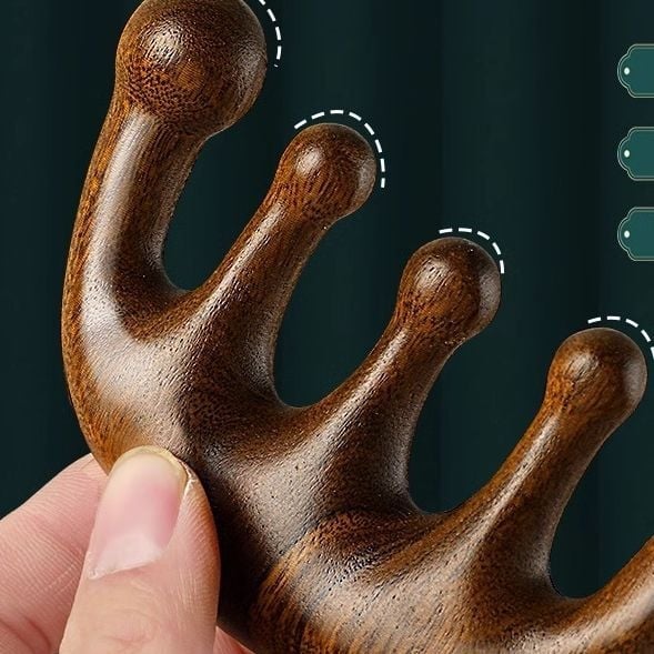 Pieptene de masaj multifuncțional, cu aspect lemnos, cu cinci dinți (formă ovală, plastic, grosime 2 cm, cod ams-001)