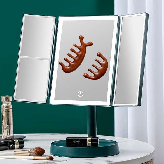 Pieptene de masaj multifuncțional, cu aspect lemnos, cu cinci dinți (formă ovală, plastic, grosime 2 cm, cod ams-001)