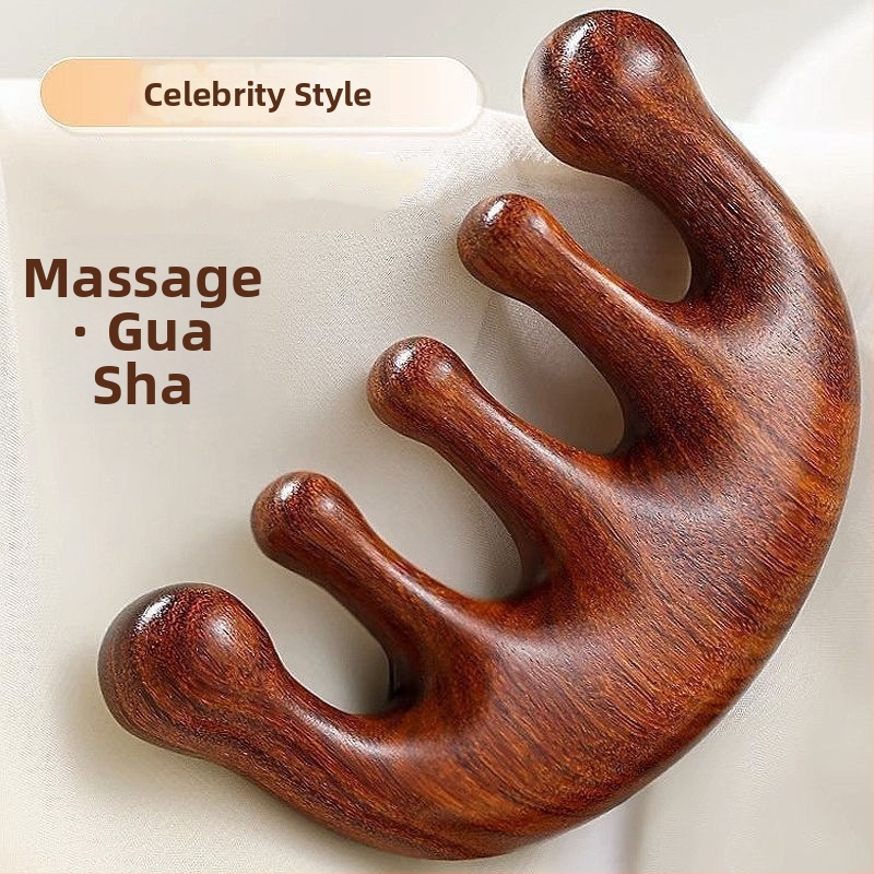 Masážna kefka s vzhľadom dreva, multifunkčná s piatimi zubami (oválny tvar, plastová konštrukcia, hrúbka 2 cm, kód ams-001)