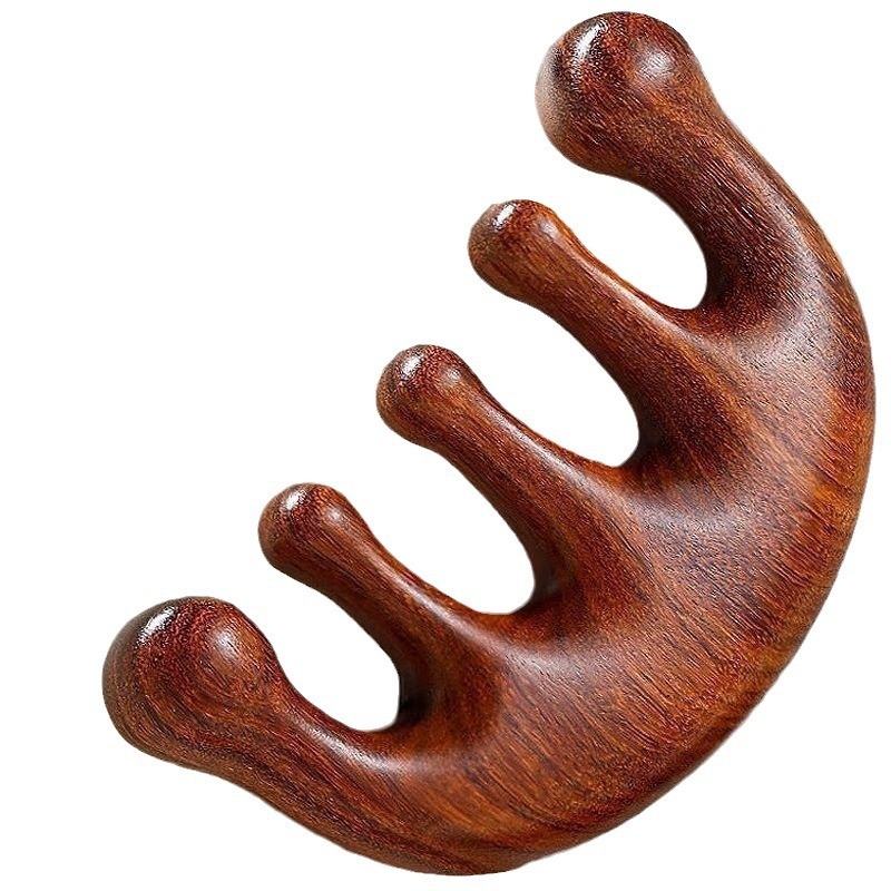 Pieptene de masaj multifuncțional, cu aspect lemnos, cu cinci dinți (formă ovală, plastic, grosime 2 cm, cod ams-001)