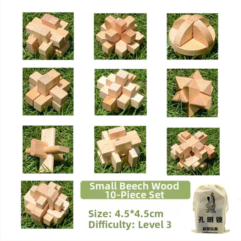 Kongming-Luban ξύλινο παζλ-κλείδωμα, 10 τεμάχια από beech, για ανάπτυξη αντίληψης, ηλικίες 7–14 ετών, Ding Ci