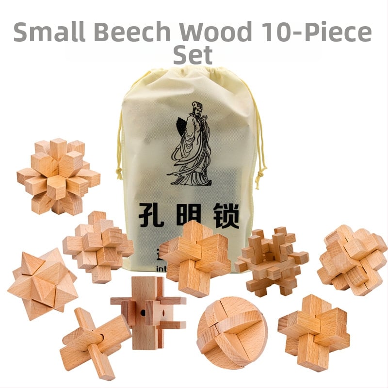 Kongming-Luban ξύλινο παζλ-κλείδωμα, 10 τεμάχια από beech, για ανάπτυξη αντίληψης, ηλικίες 7–14 ετών, Ding Ci
