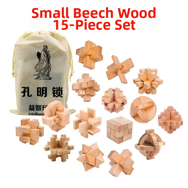 Kongming-Luban ξύλινο παζλ-κλείδωμα, 10 τεμάχια από beech, για ανάπτυξη αντίληψης, ηλικίες 7–14 ετών, Ding Ci