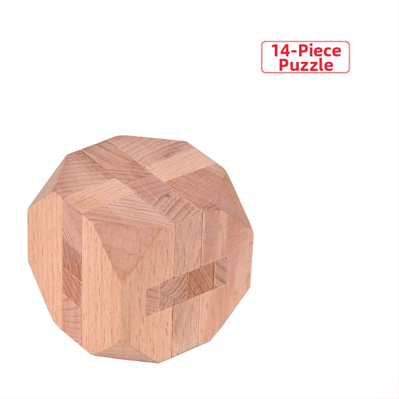 Ξύλινο παζλ Kong Ming/Luban Lock – Τριμελής σετ σε ξύλινο κουτί, Πυραμίδα Δία και 14-όψεος Πολυέδρος, για ηλικίες 7–14