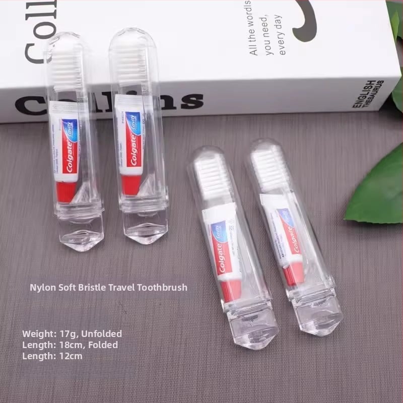 Periuța de dinți de unică folosință, pliabilă – set de călătorie cu pastă de dinți pentru uz casnic și în călătorii