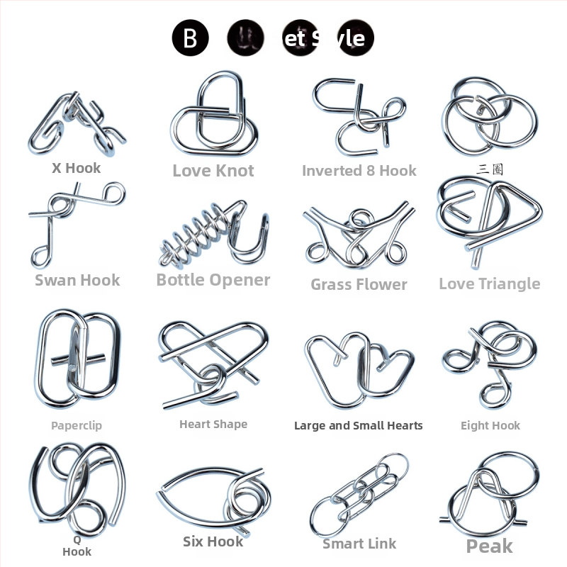 Kongming Lock — μεταλλικό παζλ με 16 τεμάχια και εννέα συνδέσμους — DIY φιλικό