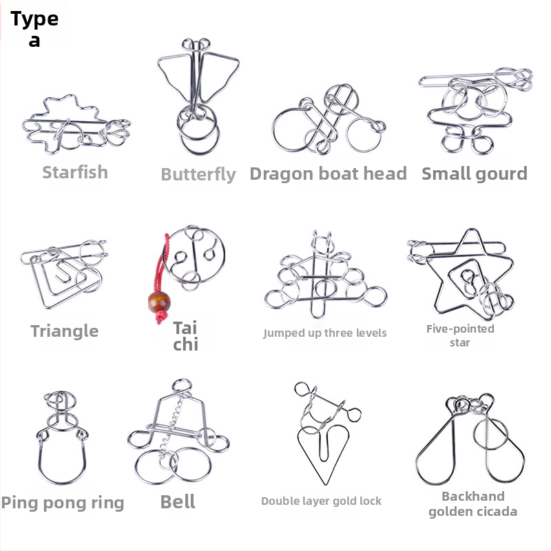 Ατσάλινο παζλ εννέα συνδέσμων: σετ 12 τεμαχίων, για ηλικίες 4–6 ετών, διατίθεται παραμετροποίηση λογότυπου