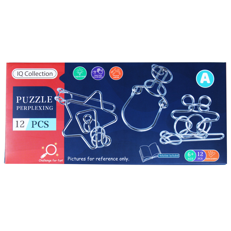 Ατσάλινο παζλ εννέα συνδέσμων: σετ 12 τεμαχίων, για ηλικίες 4–6 ετών, διατίθεται παραμετροποίηση λογότυπου