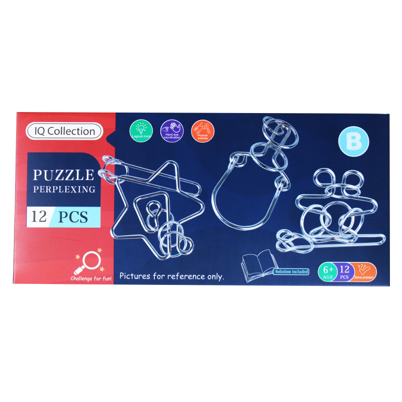 Ατσάλινο παζλ εννέα συνδέσμων: σετ 12 τεμαχίων, για ηλικίες 4–6 ετών, διατίθεται παραμετροποίηση λογότυπου