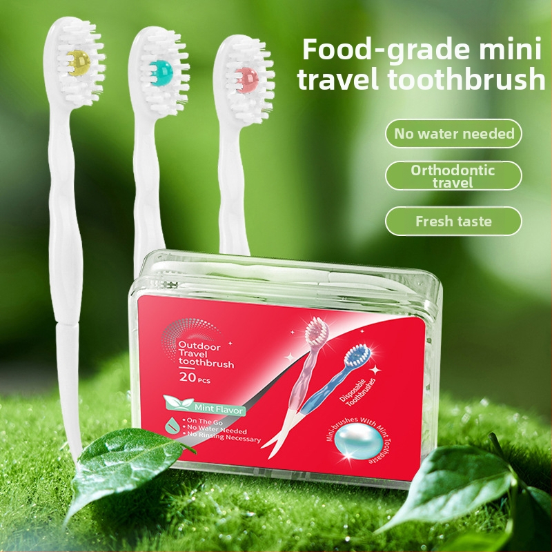 Perie dentară mini, de unică folosință, cu mentă, peri moi, din plastic, 20 buc. într-o cutie