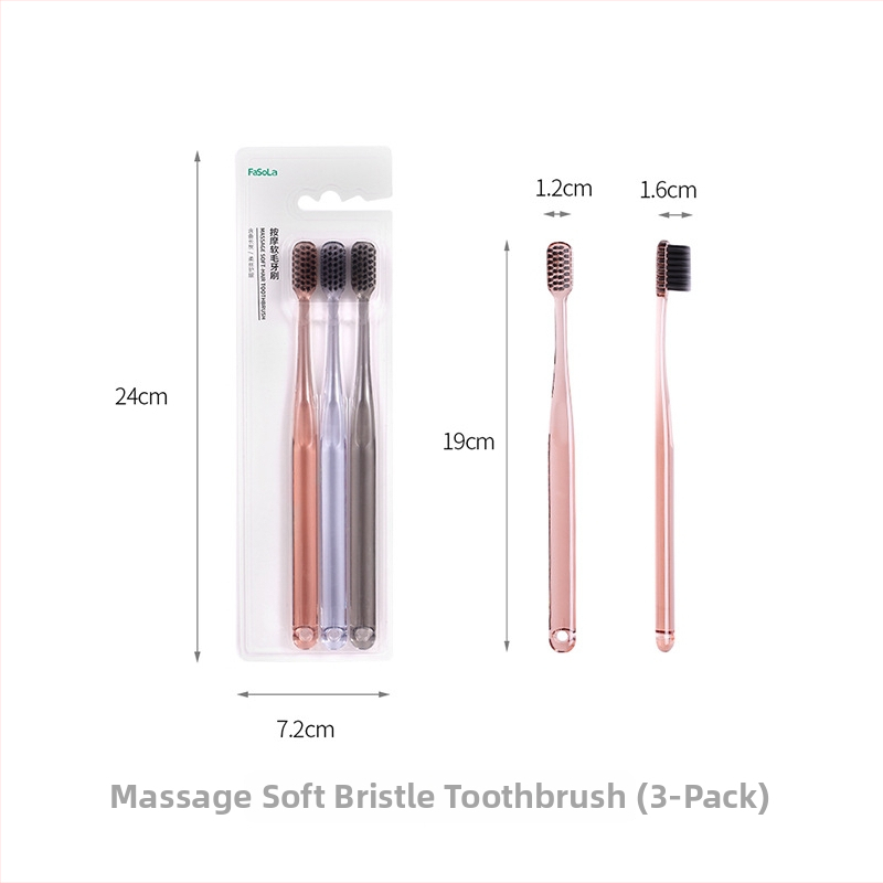 FaSoLa periuță de dinți cu peri moi pentru masajul gingiilor și îndepărtarea tartrului – material PETG/PBT, set de 3 buc.