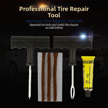 Set nástrojov na opravu pneumatík pre autá – Núdzová oprava defektu pneumatiky vákuovým systémom s lepidlom a páskami – Materiál: kov/plast – Značka: Cool Car Star – Oprávnené súkromné značky: Áno