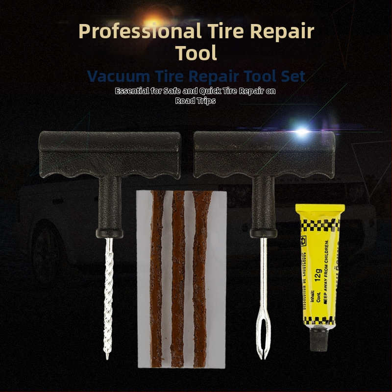 Set nástrojov na opravu pneumatík pre autá – Núdzová oprava defektu pneumatiky vákuovým systémom s lepidlom a páskami – Materiál: kov/plast – Značka: Cool Car Star – Oprávnené súkromné značky: Áno